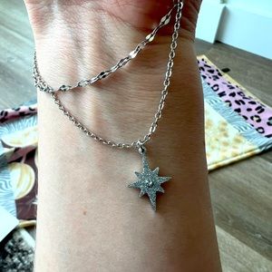 Stainless Steel Silver Star charm necklace Diamond